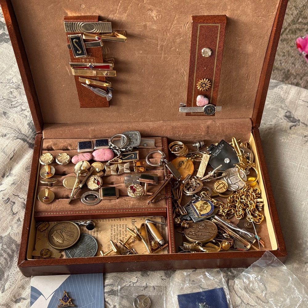 Vintage Jewelry Collection with Gold and Silver Tones cufflinks and a tie pins